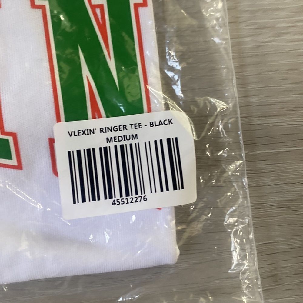 Vlexin’ University Merch Ringer Tee Shirt white/blk/green M Nwt - Picture 6 of 6